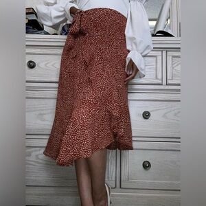 Women’s Burnt Orange&White Polkadot Asymmetrical Skirt w/ Built in Side Bow